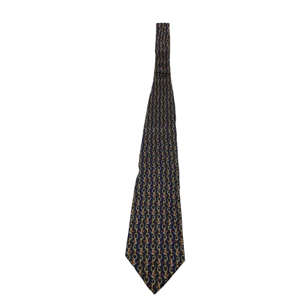 Renato Balestra Neck Tie Mens OS Blue Duck Clip Pattern Made in Italy 100% Silk